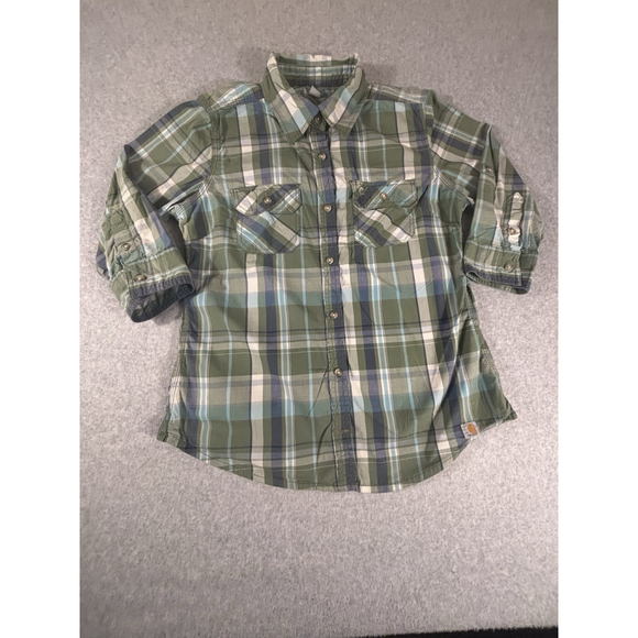 Carhartt Tops - Carhartt Womens Plaid Button Up Shirt Medium 8-10 Green Stretch